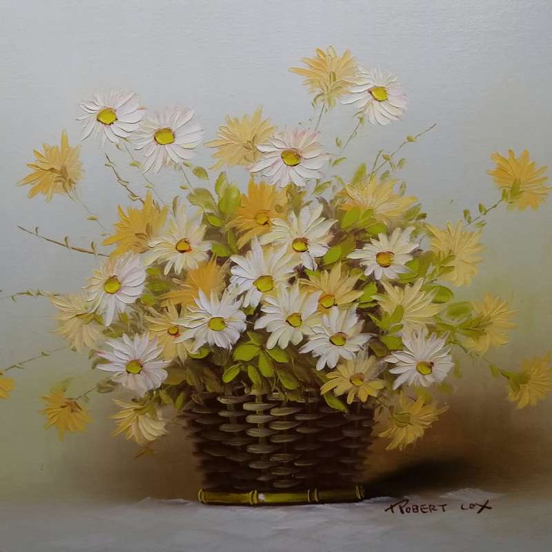 Fantastic!!! Original Still Life Flowers Oil On Board By Robert Cox!!! 750mm x 600mm
