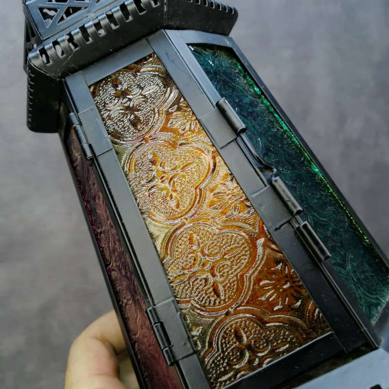 Pressed Metal and Colored Glass Moroccan Styled Lantern!!!