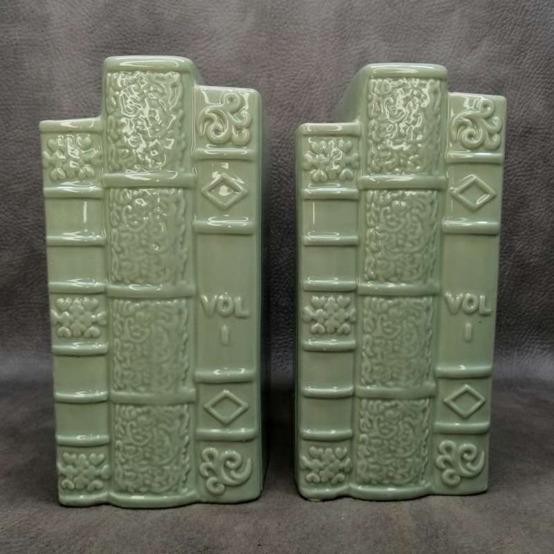 Two Large Glazed Porcelain Book Themed Book Ends!!! Perfect Condition!!