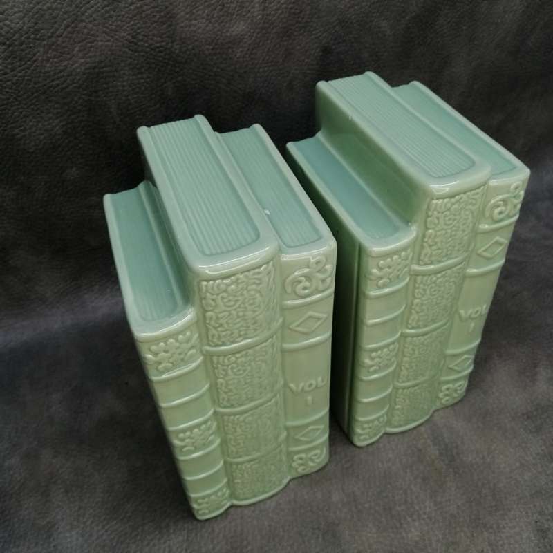 Two Large Glazed Porcelain Book Themed Book Ends!!! Perfect Condition!!