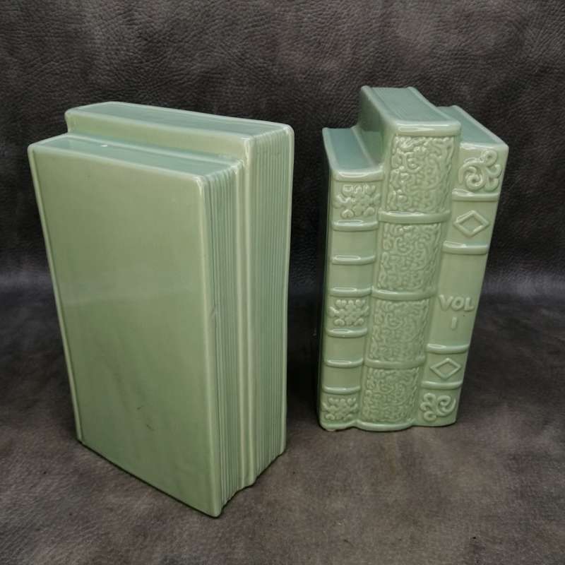 Two Large Glazed Porcelain Book Themed Book Ends!!! Perfect Condition!!