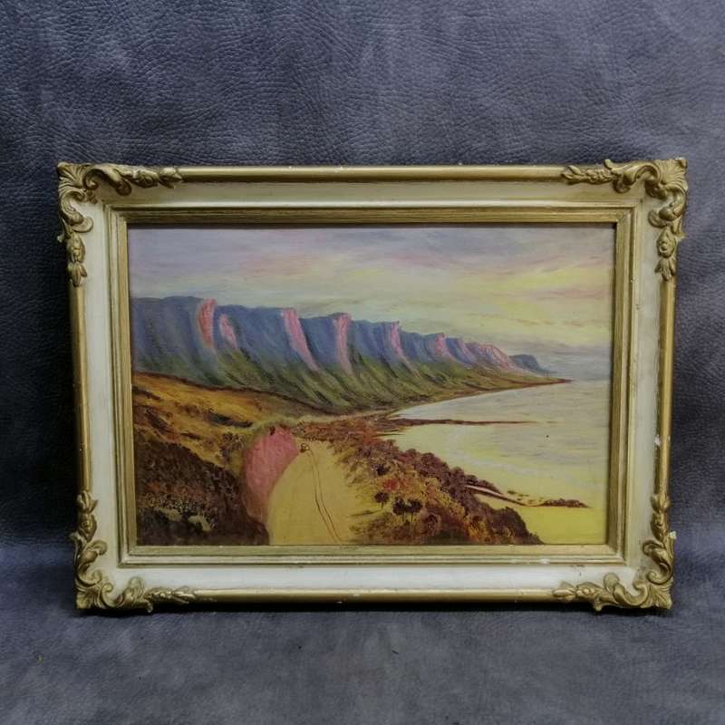 Framed Antique Oil on Board South African Twelve Apostles CT Landscape By M.E Wells  450 x 340