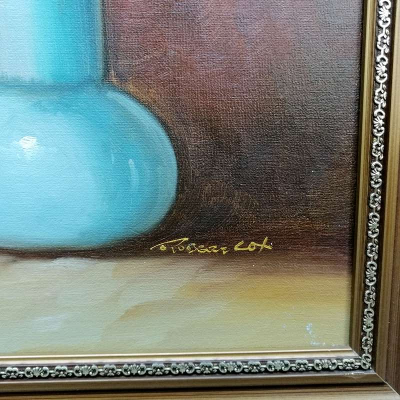 Framed Original Robert Cox Oil on Board Pink Rose Flower Still Life (690mm x 390mm)