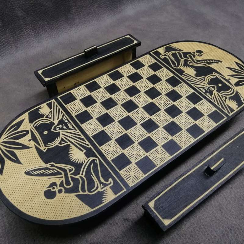 Fantastic!!! Small Handcrafted African Themed Table and Chess Piece Drawer Chess Table!!!