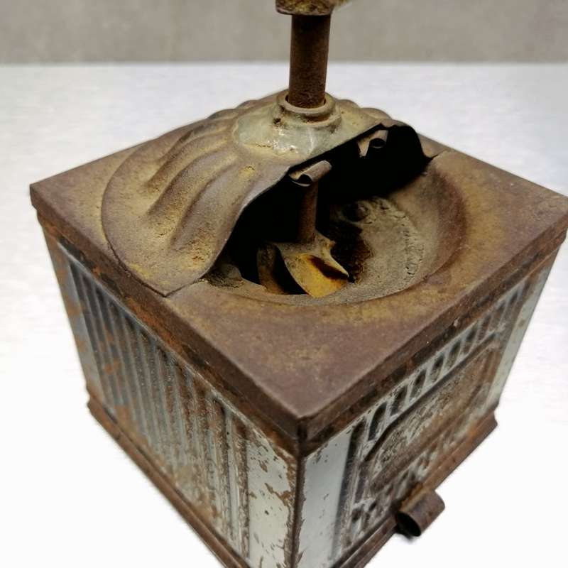 RARE!!! Antique Pressed Metal, Working Coffee Grinder!!!