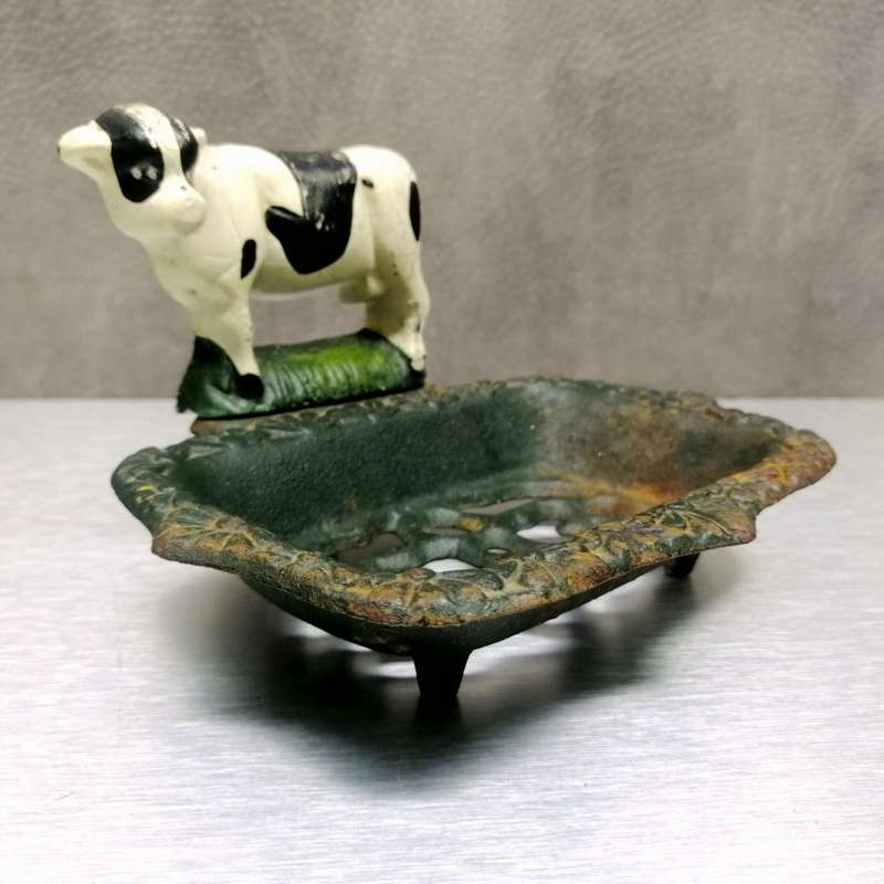 Vintage Hand Painted Cast Iron Cow Themed Soap Dish!!