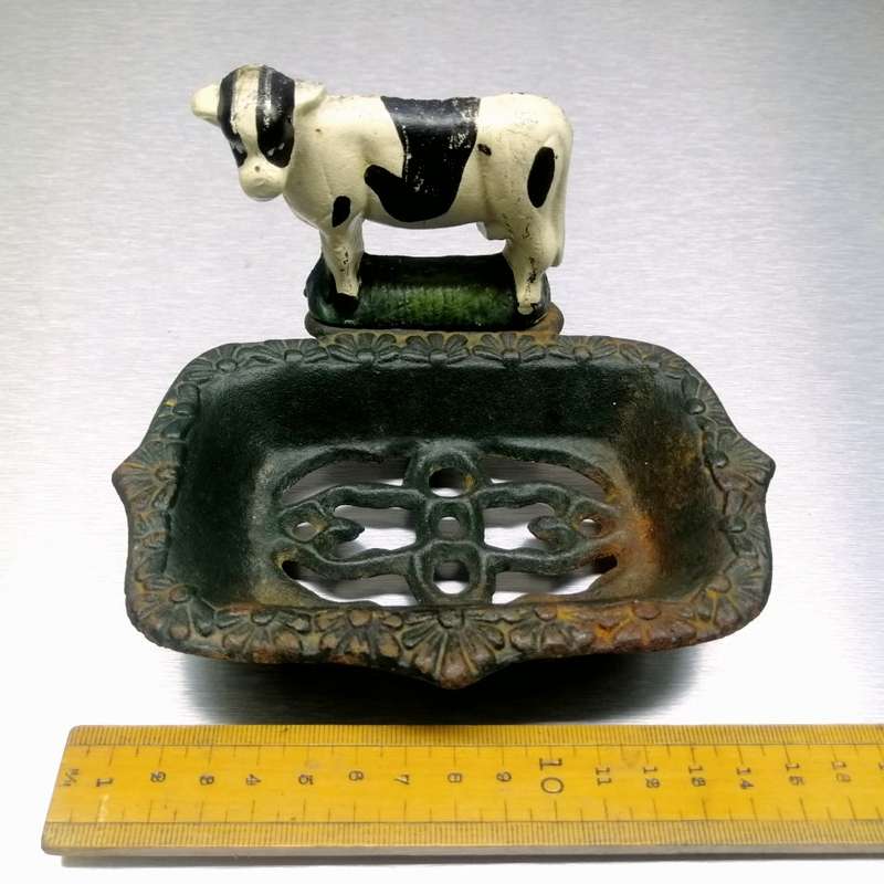 Vintage Hand Painted Cast Iron Cow Themed Soap Dish!!