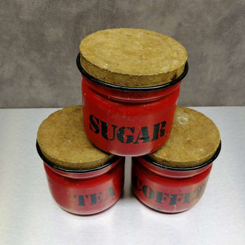 Fantastic!!! Original Polish Red Enamel Tea, Coffee and Sugar Containers!!!