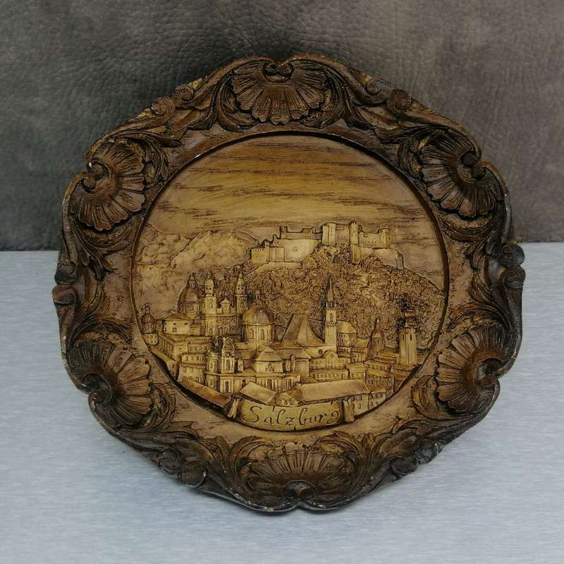 Fantastic!!! Highly Detailed Wood Finish 3D Relief German Salzburg Display Plate!!!