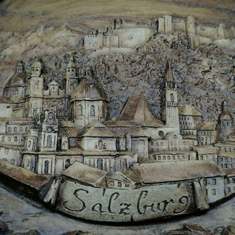 Fantastic!!! Highly Detailed Wood Finish 3D Relief German Salzburg Display Plate!!!