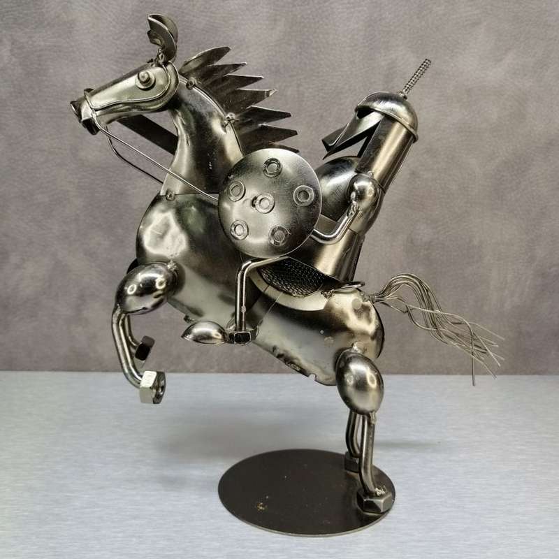 Large Hand-crafted Metal Knight on Horse Display or Paperweight!!!