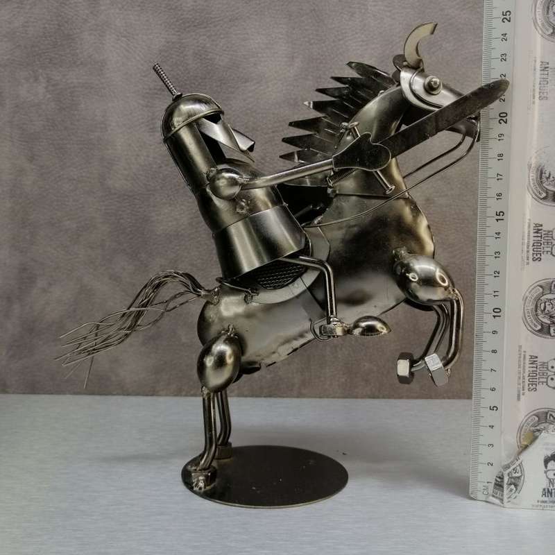 Large Hand-crafted Metal Knight on Horse Display or Paperweight!!!