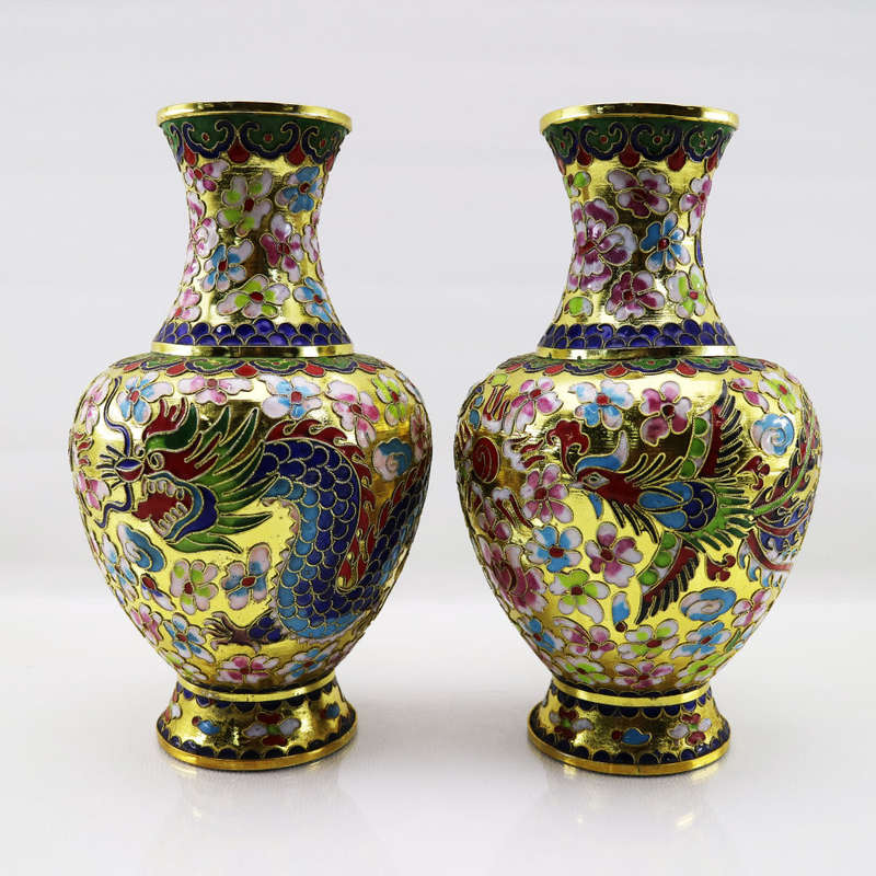 Exquisite!!! 2 Highly Decorative Raised Dragon, Nightingale and Flower Cloisonné Vases!!!  Per Vase!