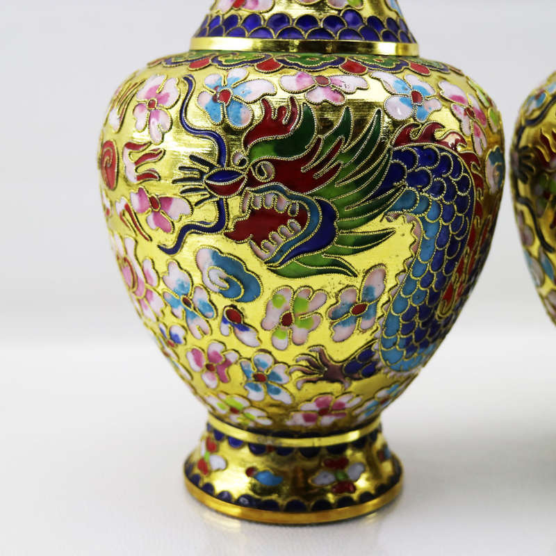Exquisite!!! 2 Highly Decorative Raised Dragon, Nightingale and Flower Cloisonné Vases!!!  Per Vase!