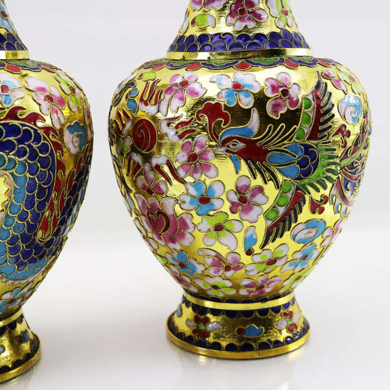 Exquisite!!! 2 Highly Decorative Raised Dragon, Nightingale and Flower Cloisonné Vases!!!  Per Vase!