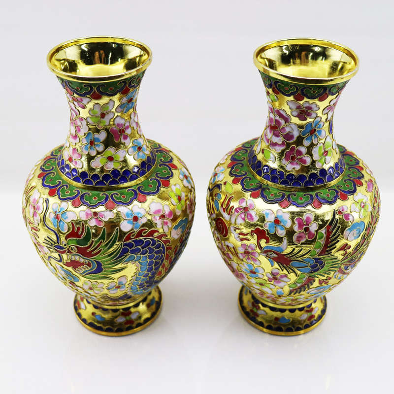 Exquisite!!! 2 Highly Decorative Raised Dragon, Nightingale and Flower Cloisonné Vases!!!  Per Vase!