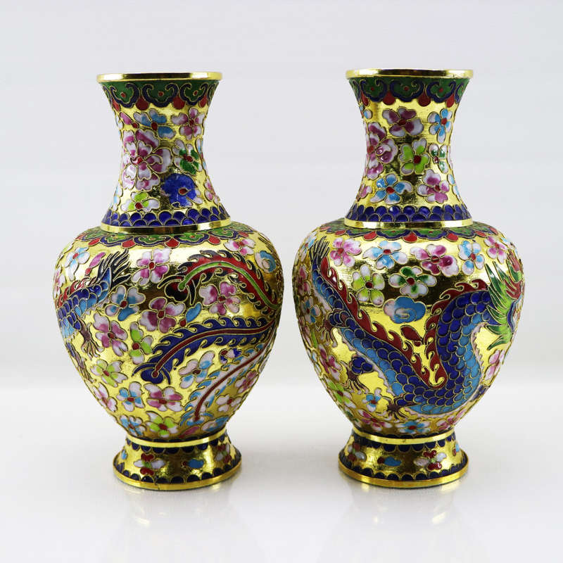 Exquisite!!! 2 Highly Decorative Raised Dragon, Nightingale and Flower Cloisonné Vases!!!  Per Vase!