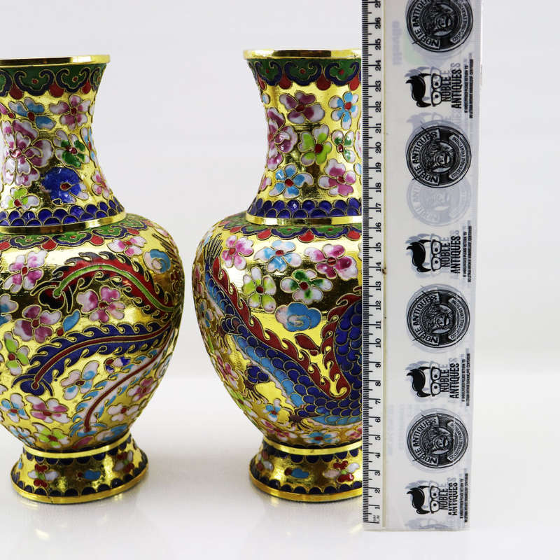 Exquisite!!! 2 Highly Decorative Raised Dragon, Nightingale and Flower Cloisonné Vases!!!  Per Vase!
