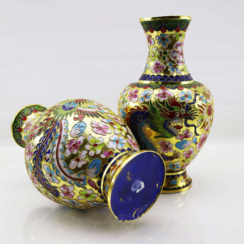 Exquisite!!! 2 Highly Decorative Raised Dragon, Nightingale and Flower Cloisonné Vases!!!  Per Vase!