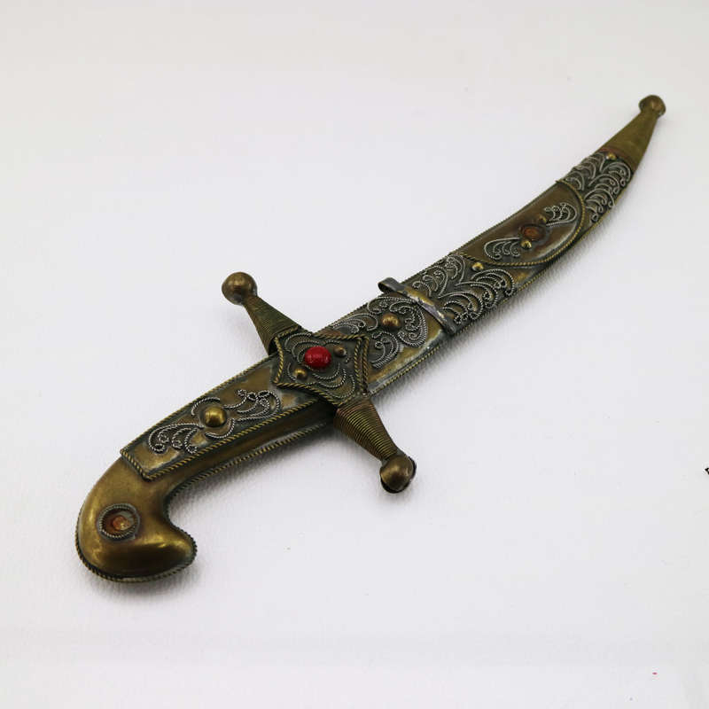 Brass and Steel with Silver Metal Inlay Middle Eastern Dagger and Brass Scabbard!!!