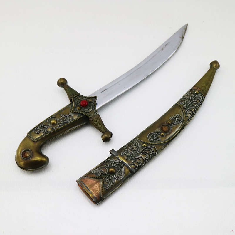 Brass and Steel with Silver Metal Inlay Middle Eastern Dagger and Brass Scabbard!!!