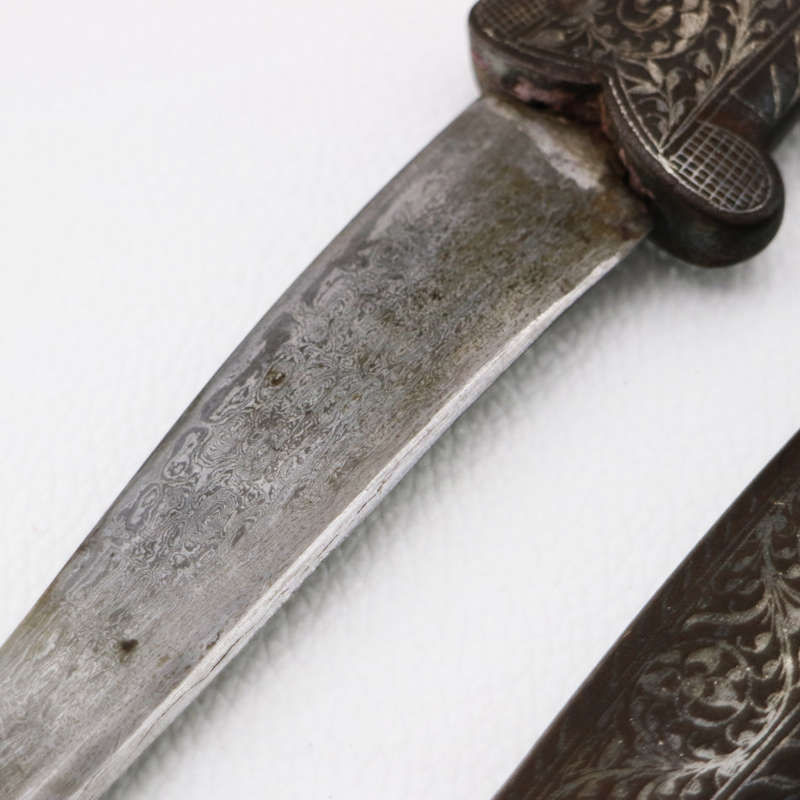 Fantastic!!! 19th Century Tiger Pommel Khanjar Damascus Dagger With Original Metal Scabbard!!!