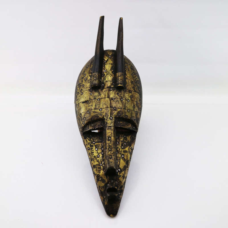 Original Handcrafted Wood and Brass Plating African Tribal Mask!!!