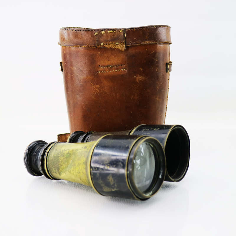 Original Vintage Military Brass Binoculars With Original Leather Casing - Display Only!!!