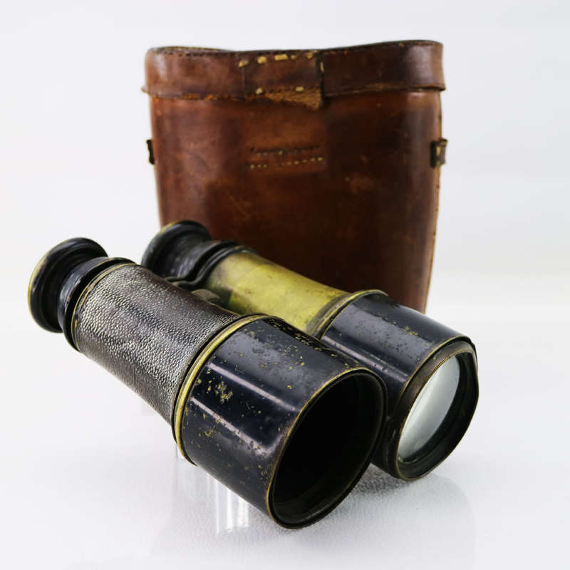 Original Vintage Military Brass Binoculars With Original Leather Casing - Display Only!!!