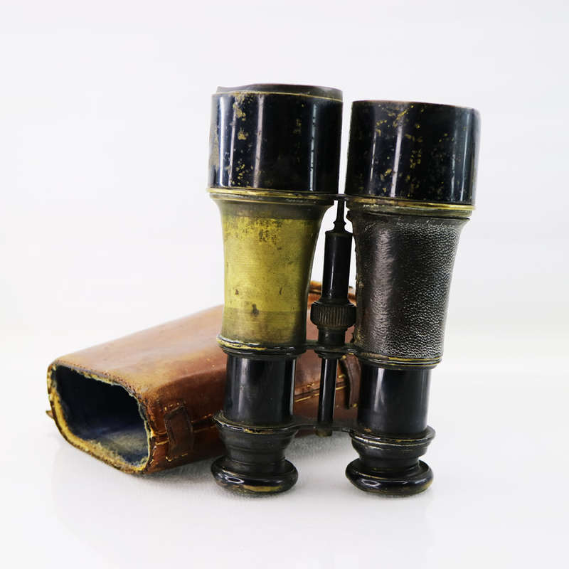 Original Vintage Military Brass Binoculars With Original Leather Casing - Display Only!!!