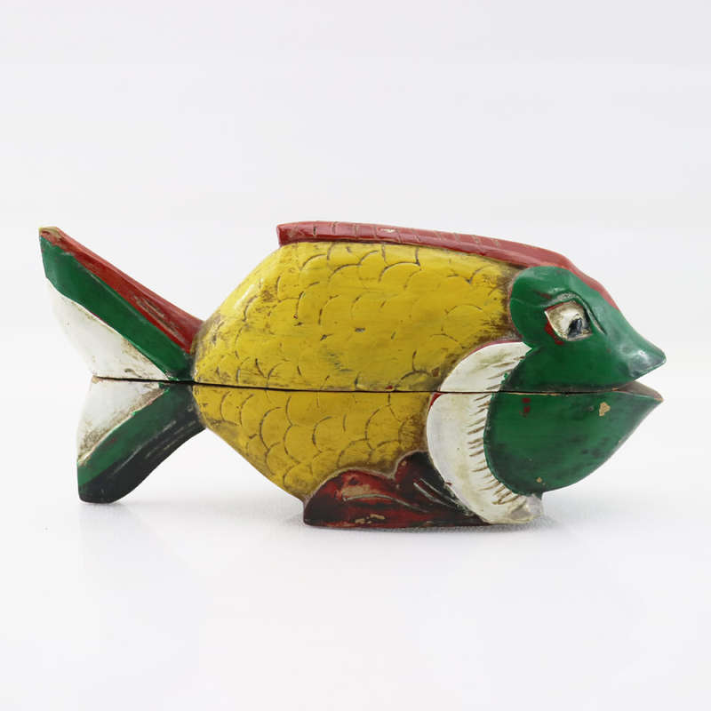 Original Vintage Hand Carved And Painted Polynesian Fish Trinket Box!!!