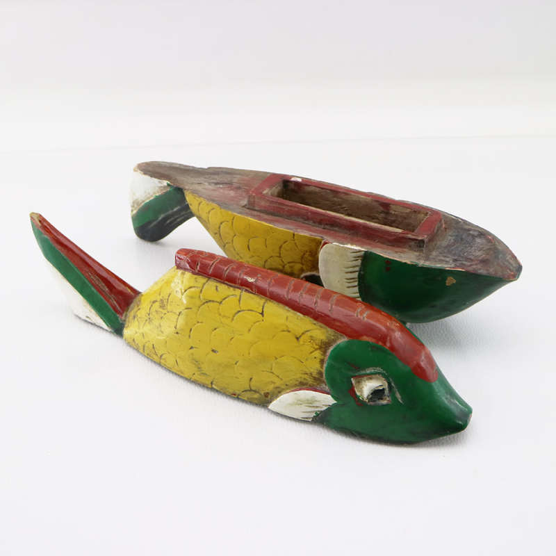Original Vintage Hand Carved And Painted Polynesian Fish Trinket Box!!!