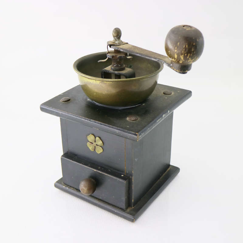 Original Working Vintage Brass And Wood Coffee Grinder!!!