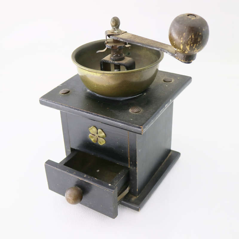 Original Working Vintage Brass And Wood Coffee Grinder!!!