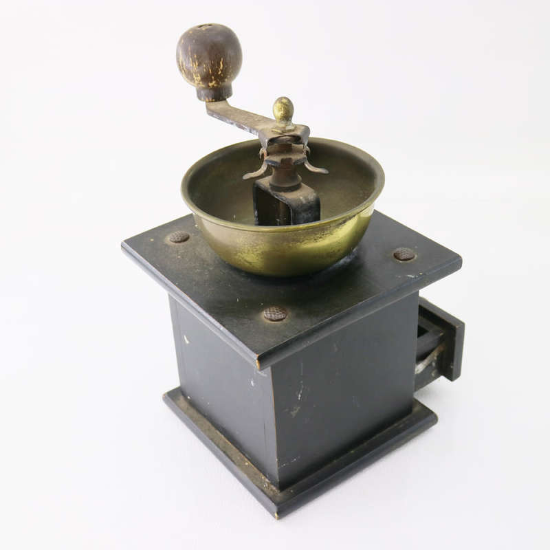 Original Working Vintage Brass And Wood Coffee Grinder!!!