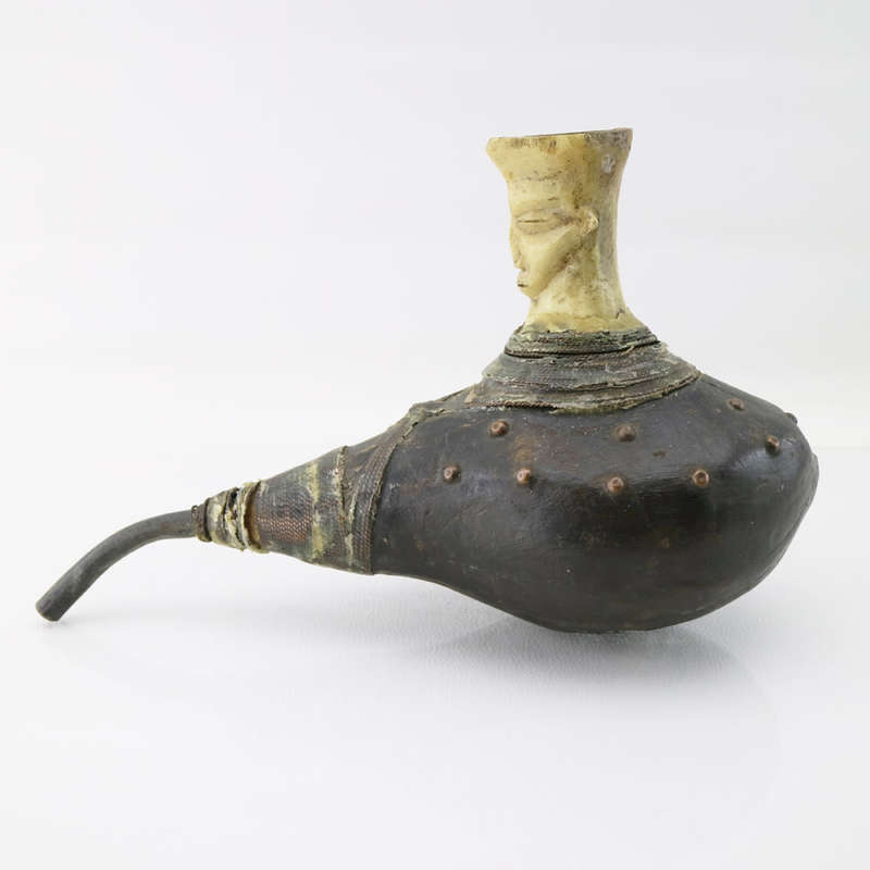 Original Antique African Wood, Brass and Bone Smoking Pipe!!!