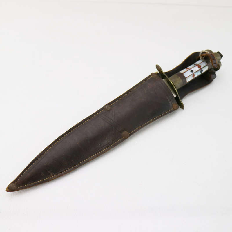Highly Decorative Brass and Mother of Pearl Inlay Victory Dagger With Leather Sheath!!!
