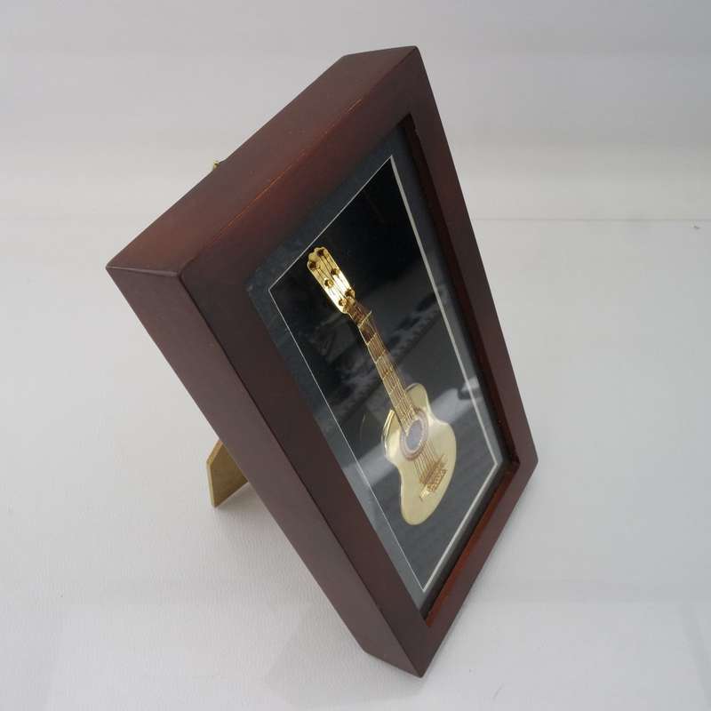 Framed Standing Golden Acoustic Guitar Miniature Display!!! 220mm Tall!!!