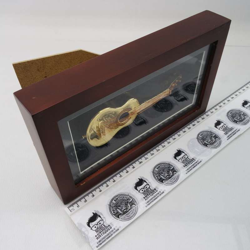 Framed Standing Golden Acoustic Guitar Miniature Display!!! 220mm Tall!!!