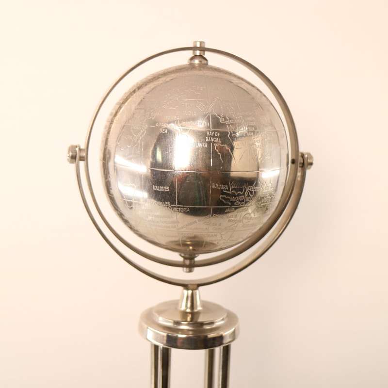 Fantastic!!! Chrome Metal Globe On Chrome Stand!!! 450mm Tall!!!