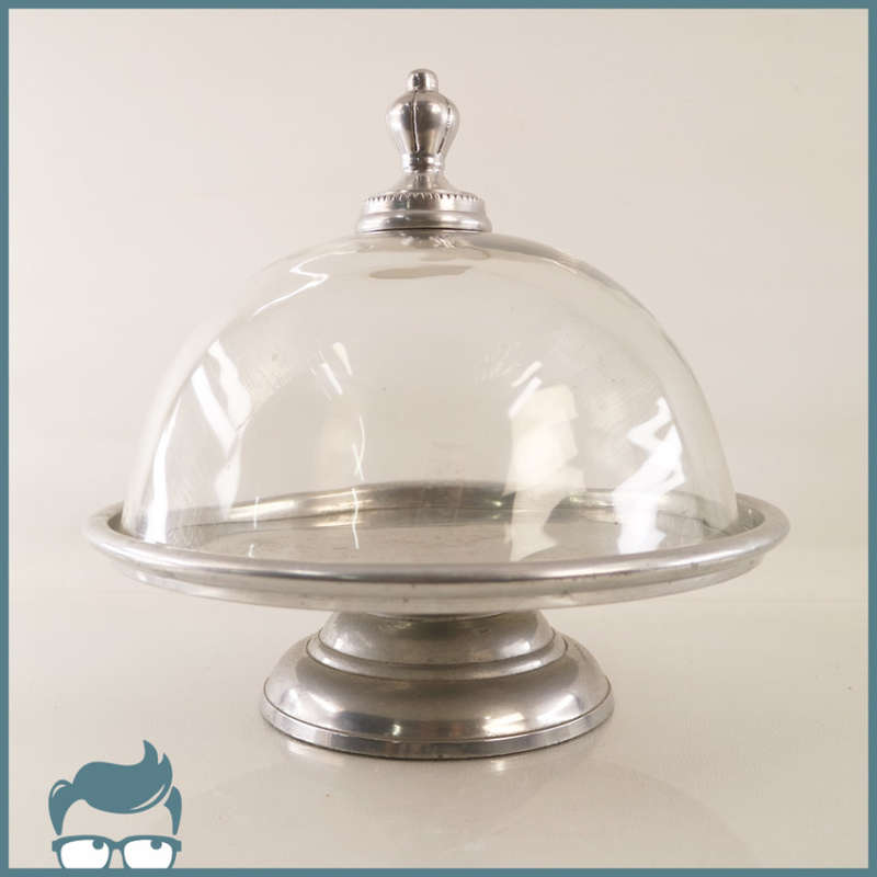 Large Original Cast Metal and Glass Dome Functional Art Cake Stand!!!