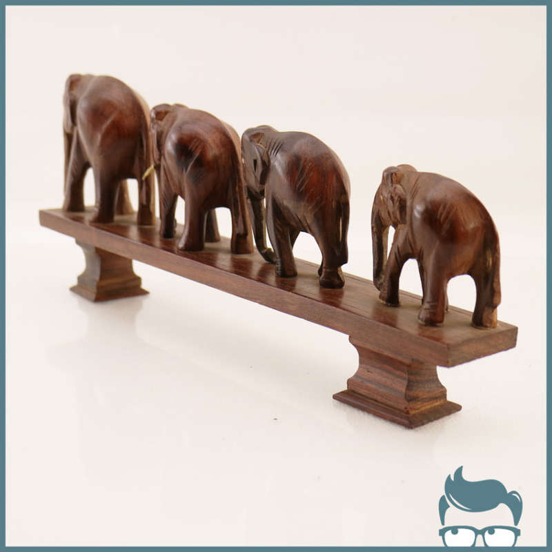 Highly Detailed Hand Crafted Wood Elephants On Stand!!!
