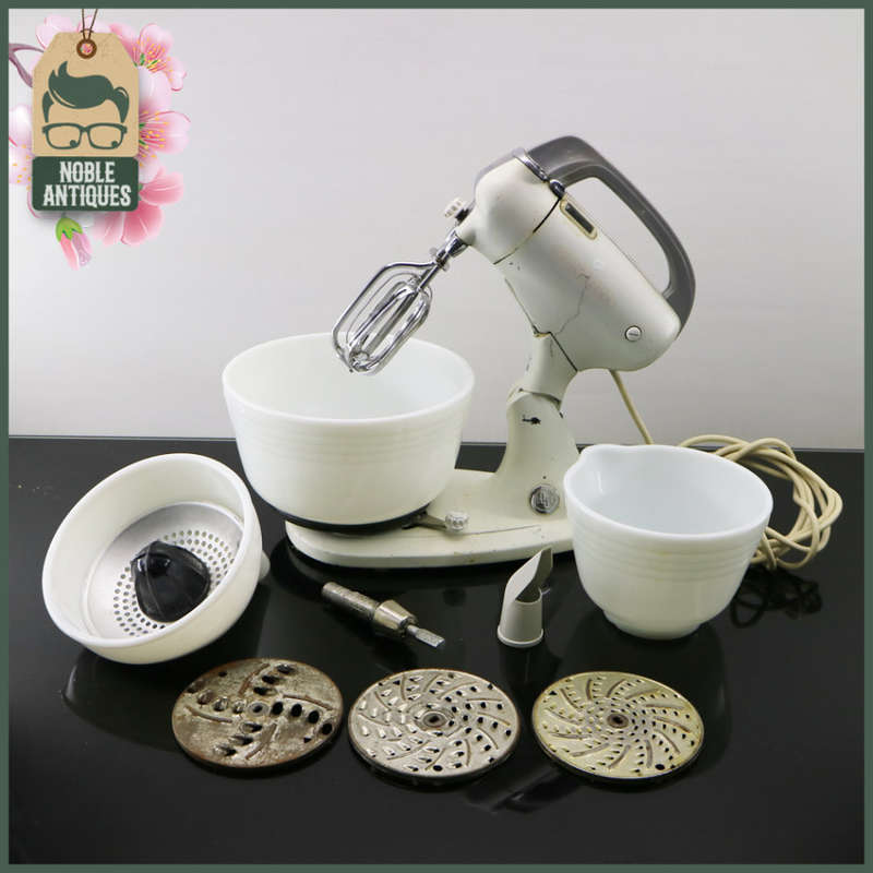 RARE!!! Vintage Hamilton Beach Stand Mixer With Milk Glass Bowls!!!! Working!!!