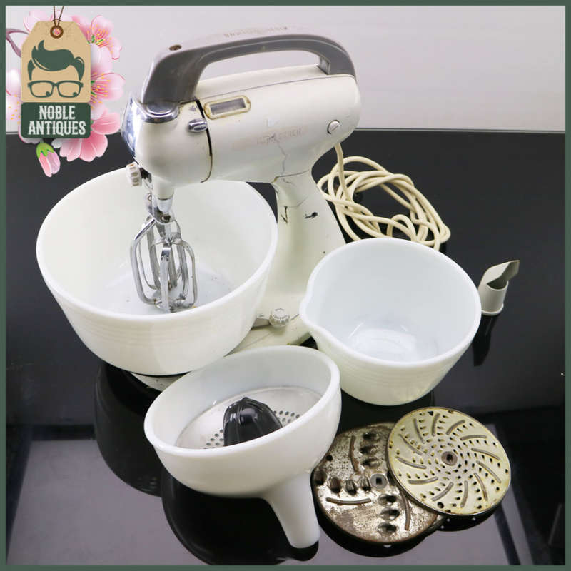 RARE!!! Vintage Hamilton Beach Stand Mixer With Milk Glass Bowls!!!! Working!!!