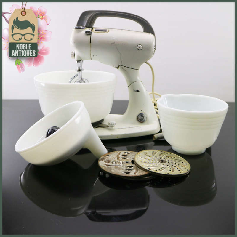 RARE!!! Vintage Hamilton Beach Stand Mixer With Milk Glass Bowls!!!! Working!!!