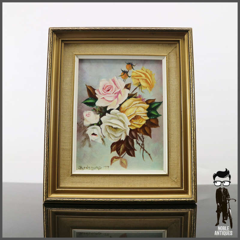Original Framed Oil on Board J van Rensburg Still Life Flower Study!!! 320mm x 270mm