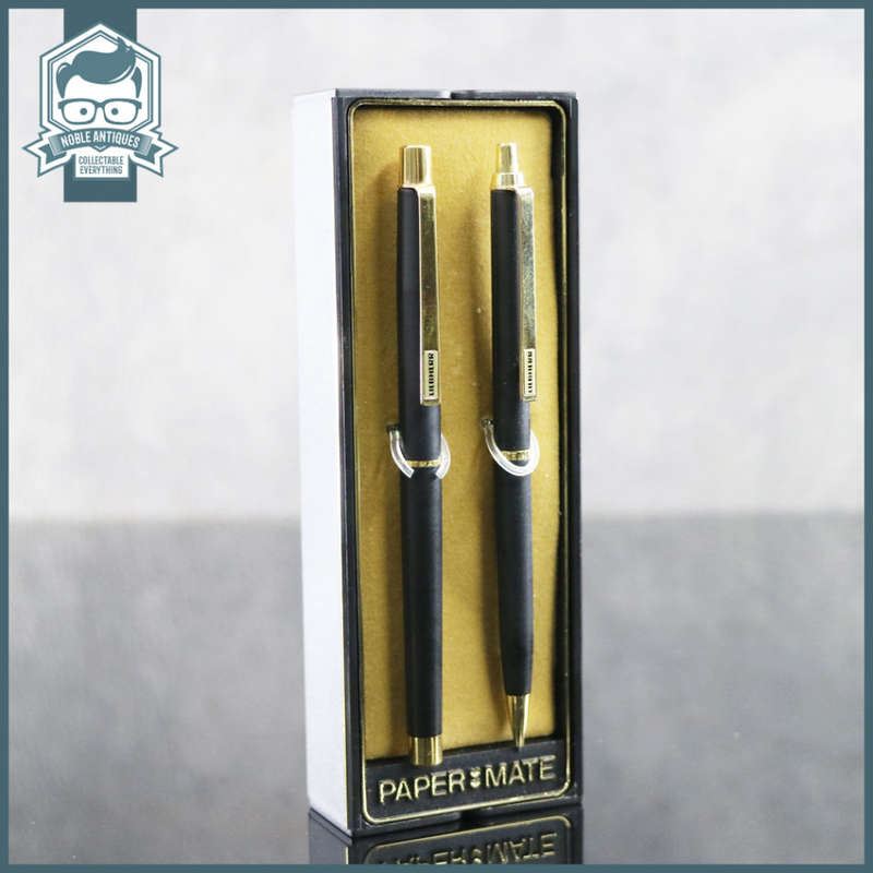 RARE!!! Boxed Vintage Black and Gold Paper Mate Ball Point Pen and Pencil!!!
