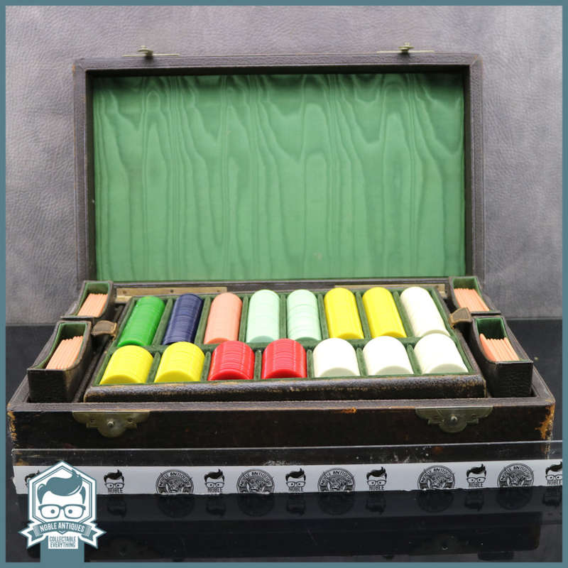 RARE!!! Antique Leather Cased Casino Chip Collection!!! Very Heavy!!!