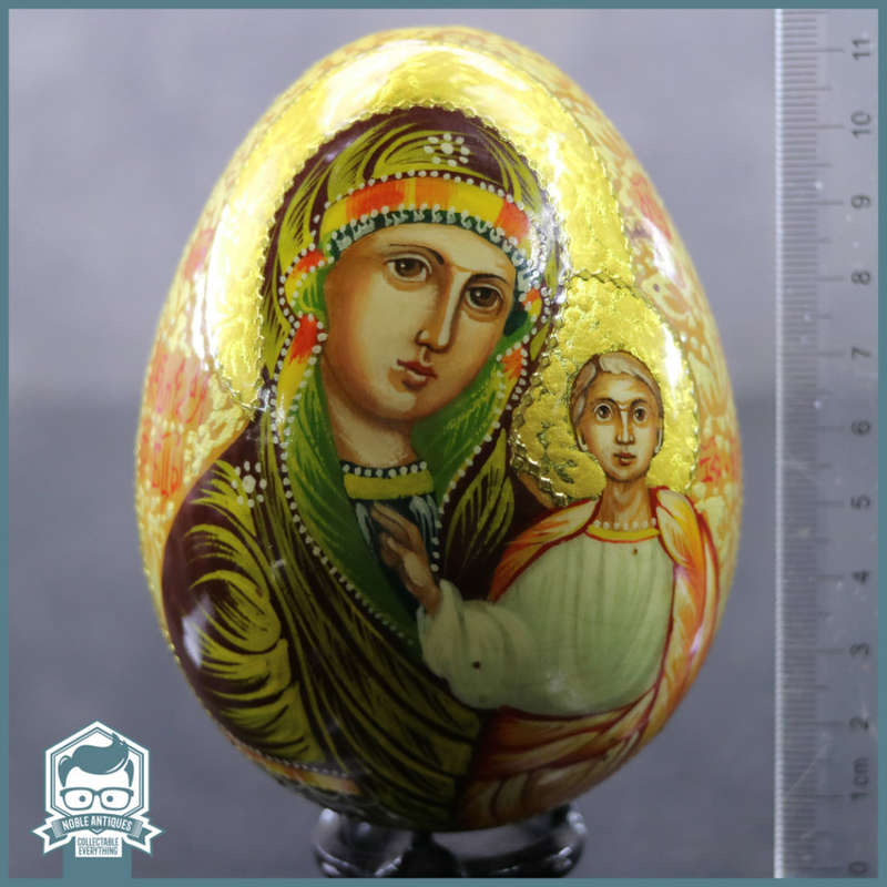 RARE!!! Hand Crafted Wood Detailed Religious Icon Egg!!! (No Stand)