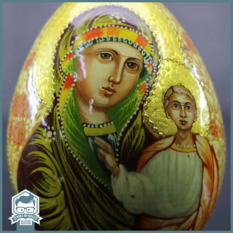 RARE!!! Hand Crafted Wood Detailed Religious Icon Egg!!! (No Stand)